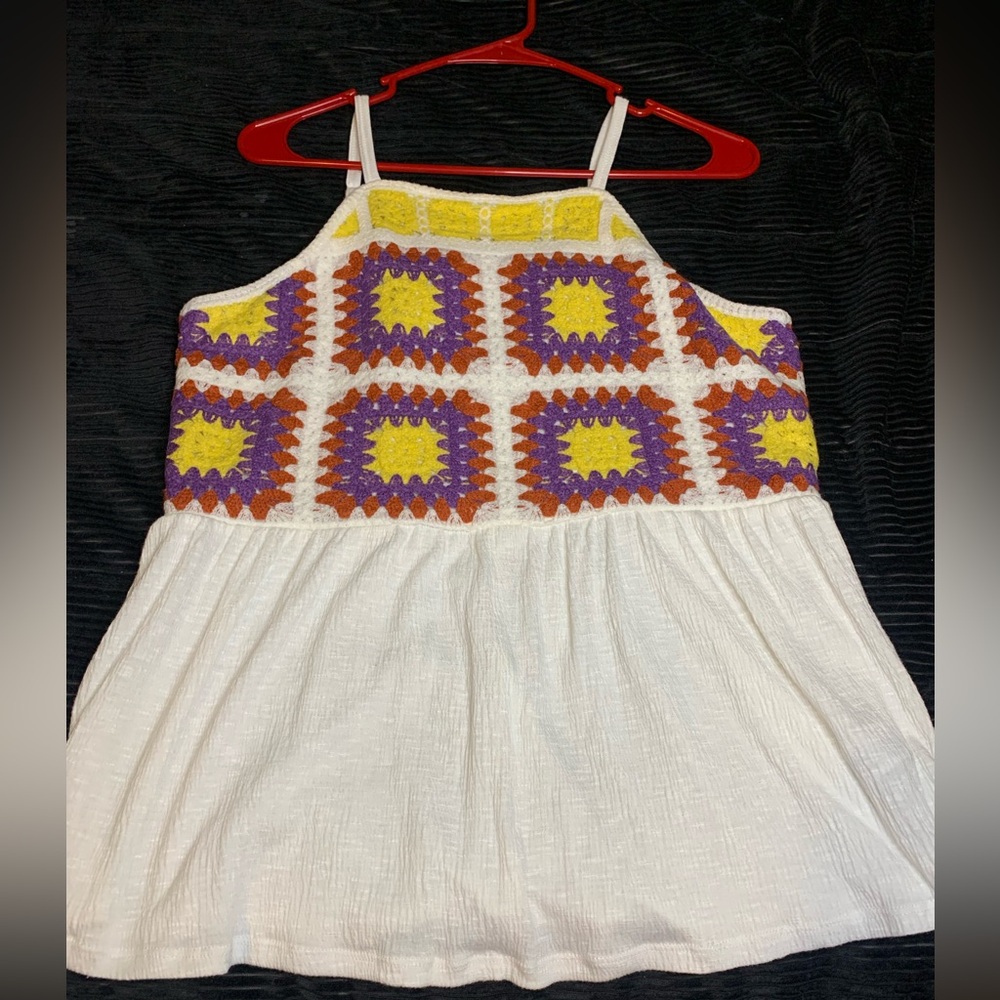 Maurices Womens tank top with Yellow and Purple Crochet